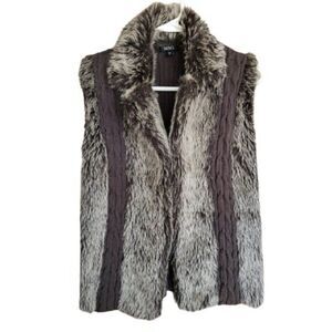 Woman Faux Fur Knit Cardigan Vest Lg